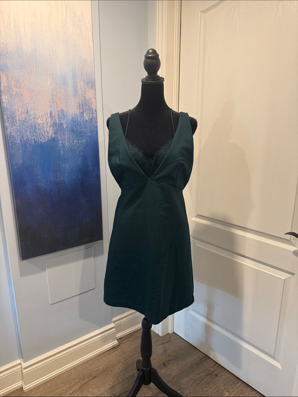 Zara Trafaluc Deep Green Mini Dress with Lace Trim